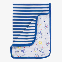 FS Baby-White & Blue Cotton Blanket (80cm) | Childrensalon Outlet