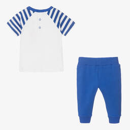 FS Baby-White & Blue Cotton Trouser Set | Childrensalon Outlet