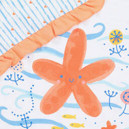 FS Baby-White & Orange Cotton Ocean Blanket | Childrensalon Outlet
