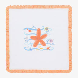 FS Baby-White & Orange Cotton Ocean Blanket | Childrensalon Outlet