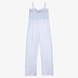 Fun & Fun-جمبسوت قطن بوبلين مقلم لون أزرق وأبيض للبنات | Childrensalon Outlet