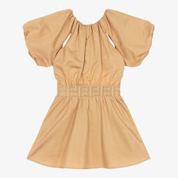 Fun & Fun-Girls Beige Cotton Puff Sleeve Dress | Childrensalon Outlet
