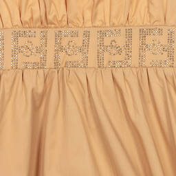 Fun & Fun-Girls Beige Cotton Puff Sleeve Dress | Childrensalon Outlet