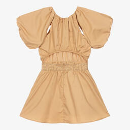 Fun & Fun-Girls Beige Cotton Puff Sleeve Dress | Childrensalon Outlet