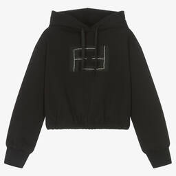 فن آند فن-توب هودي قطن مزين بديامنتي لون أسود للبنات | Childrensalon Outlet