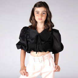 Fun & Fun-Черная укороченная блуза для девочек | Childrensalon Outlet