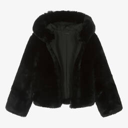 Fun & Fun-Girls Black Faux Fur Hooded Jacket | Childrensalon Outlet