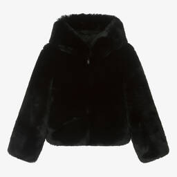Fun & Fun-Girls Black Faux Fur Hooded Jacket | Childrensalon Outlet