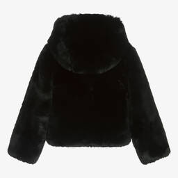 Fun & Fun-Girls Black Faux Fur Hooded Jacket | Childrensalon Outlet
