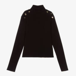 Fun & Fun-Girls Black Ribbed Roll Neck Sweater | Childrensalon Outlet