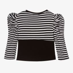 Fun & Fun-Girls Black Striped Cotton Top | Childrensalon Outlet
