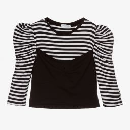 Fun & Fun-Girls Black Striped Cotton Top | Childrensalon Outlet