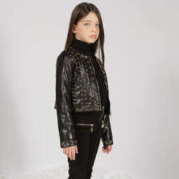 Fun & Fun-Girls Black Studded Faux Leather Jacket | Childrensalon Outlet