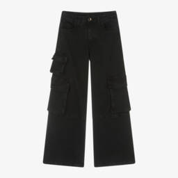 Fun & Fun-بنطلون جينز كارغو قطن دنيم لون أسود للبنات | Childrensalon Outlet