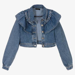 Fun & Fun-جاكيت قطن دنيم مزين بديامنتي لون أزرق للبنات | Childrensalon Outlet