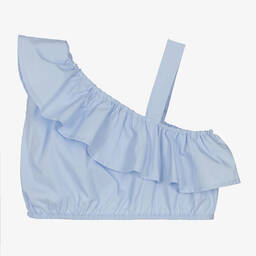 Fun & Fun-Girls Blue One-Shoulder Cropped Cotton Blouse | Childrensalon Outlet