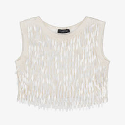 Fun & Fun-Кремовый трикотажный топ с цветочными пайетками для девочек | Childrensalon Outlet