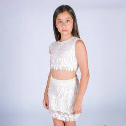 Fun & Fun-Кремовый трикотажный топ с цветочными пайетками для девочек | Childrensalon Outlet