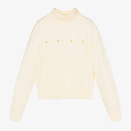 Fun & Fun Chic-Girls Ivory Cable Knit Polo Neck Sweater | Childrensalon Outlet