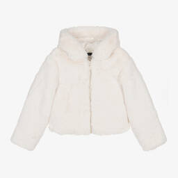 Fun & Fun-Girls Ivory Hooded Faux Fur Jacket | Childrensalon Outlet