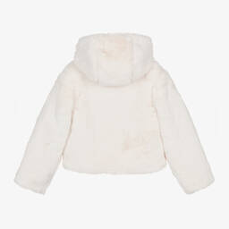 Fun & Fun-Girls Ivory Hooded Faux Fur Jacket | Childrensalon Outlet