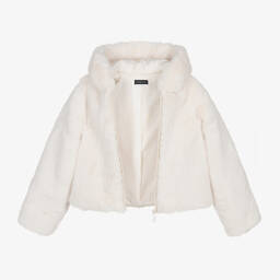 Fun & Fun-Girls Ivory Hooded Faux Fur Jacket | Childrensalon Outlet