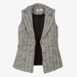Fun & Fun-Girls Ivory Tweed Buttoned Gilet | Childrensalon Outlet