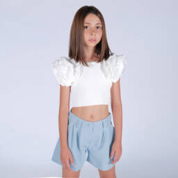 Fun & Fun-Girls Powder Blue Crepe Shorts | Childrensalon Outlet
