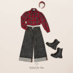 Fun & Fun-Girls Red Plaid Twill Shirt | Childrensalon Outlet