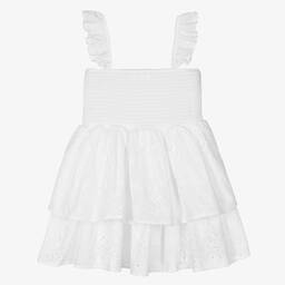 Fun & Fun-Girls White Cotton Broderie Anglaise Dress | Childrensalon Outlet