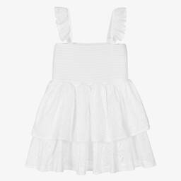 Fun & Fun-Girls White Cotton Broderie Anglaise Dress | Childrensalon Outlet