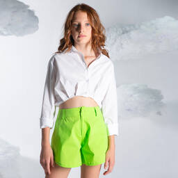 Fun & Fun-Girls White Cotton Cropped Shirt | Childrensalon Outlet