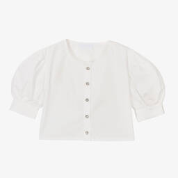 Fun & Fun-Girls White Cotton & Diamanté Blouse | Childrensalon Outlet