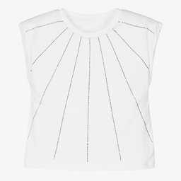 Fun & Fun-Girls White Cotton Diamanté Top | Childrensalon Outlet