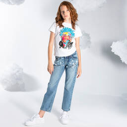 Fun & Fun-تيشيرت قطن جيرسي لون أبيض للبنات | Childrensalon Outlet