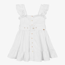 Fun & Fun-Белое хлопковое платье с рюшами | Childrensalon Outlet