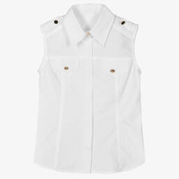 فن آند فن-قميص قطن بوبلين لون أبيض للبنات | Childrensalon Outlet