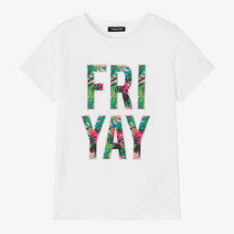 Fun & Fun-تيشيرت قطن جيرسى لون أبيض للبنات | Childrensalon Outlet