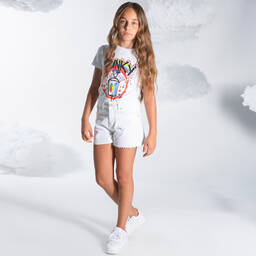 Fun & Fun-Girls White Frayed Denim Shorts | Childrensalon Outlet