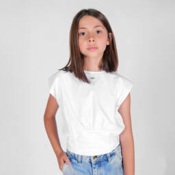 Fun & Fun-Girls White Padded Shoulder Tee | Childrensalon Outlet