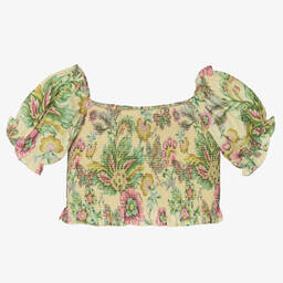 Fun & Fun-Girls Yellow Shirred Floral Blouse | Childrensalon Outlet