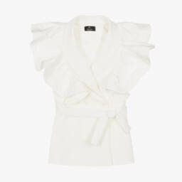 Fun & Fun Couture-Ivory Ruffle Trim Sleeveless Jacket | Childrensalon Outlet