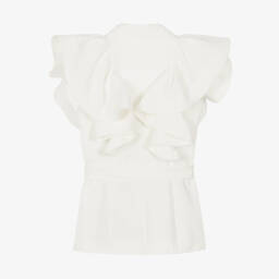 Fun & Fun Couture-Ivory Ruffle Trim Sleeveless Jacket | Childrensalon Outlet