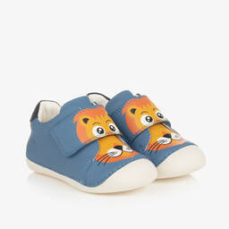 جيوكس-حذاء بشريط لاصق جلد لون أزرق لبدء المشي | Childrensalon Outlet