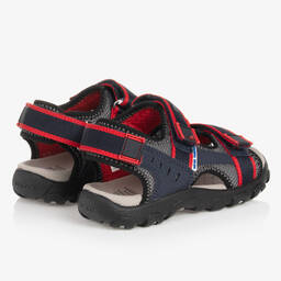 Geox-Boys Navy Blue & Red Velcro Sandals  | Childrensalon Outlet