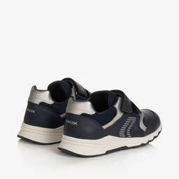 Geox-ترينرز بشريط لاصق جلد صناعي لون كحلي وفضّي | Childrensalon Outlet