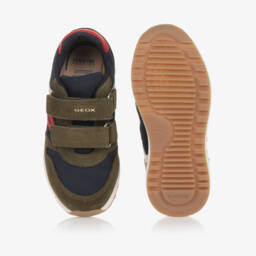 Geox-Boys Suede Mesh Trainers in Green | Childrensalon Outlet