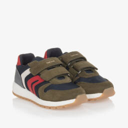 Geox-Boys Suede Mesh Trainers in Green | Childrensalon Outlet