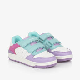 Geox-Girls Aqua and Lilac Velcro Trainers | Childrensalon Outlet