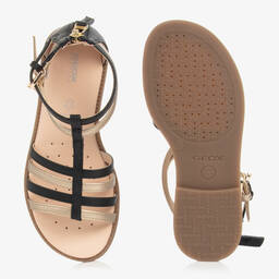 Geox-Черно-золотистые сандалии из искусственной кожи | Childrensalon Outlet